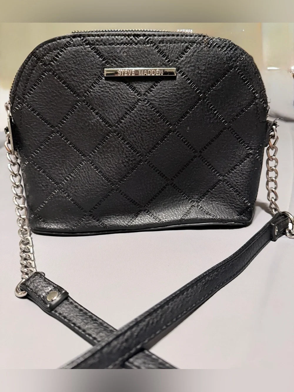 Steve Madden Quilted Crossbody Bag in Black with Chain Strap
